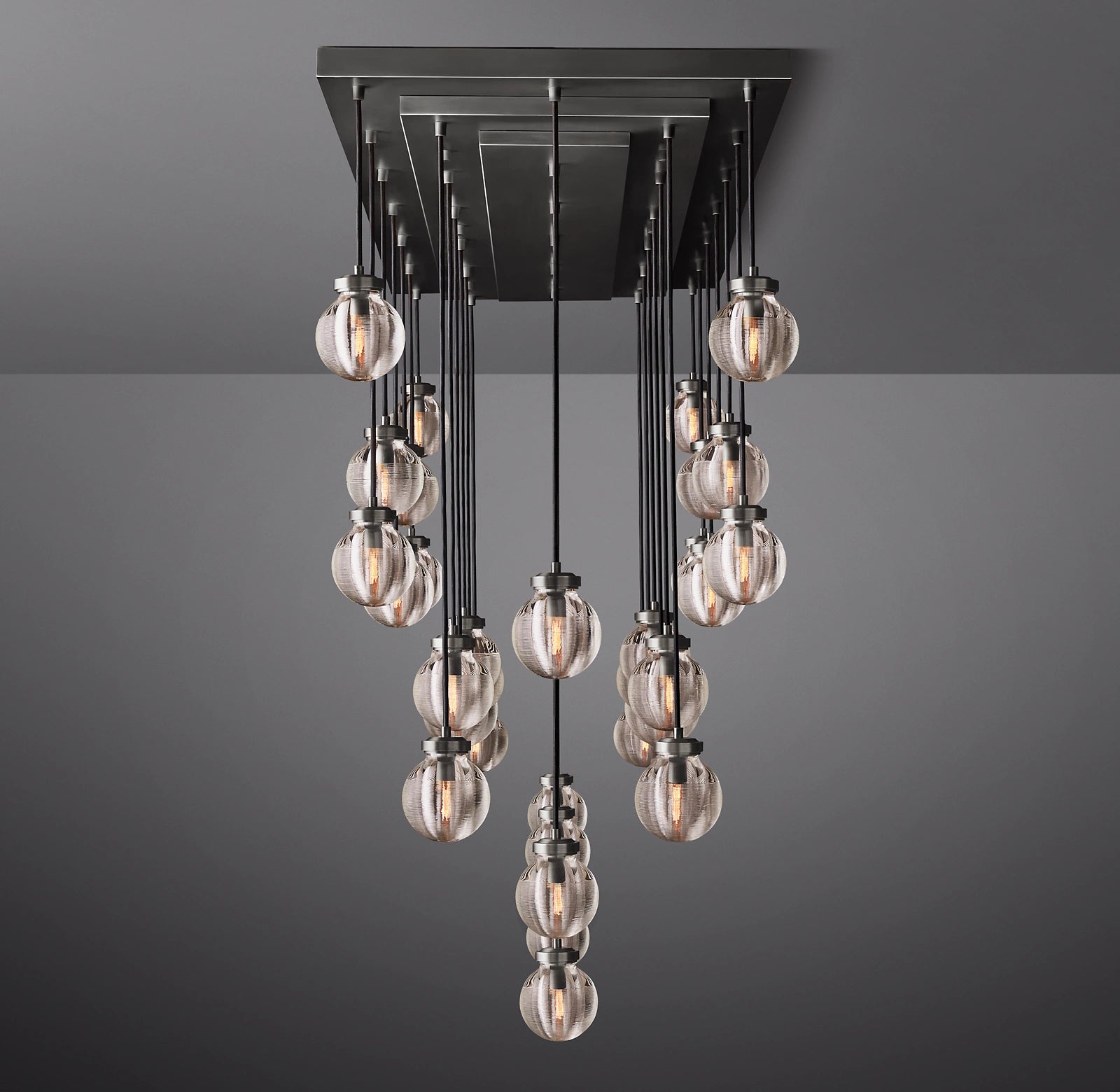 72 Inch Ribbed Glass Globe Rectangular Chandelier - Pearl