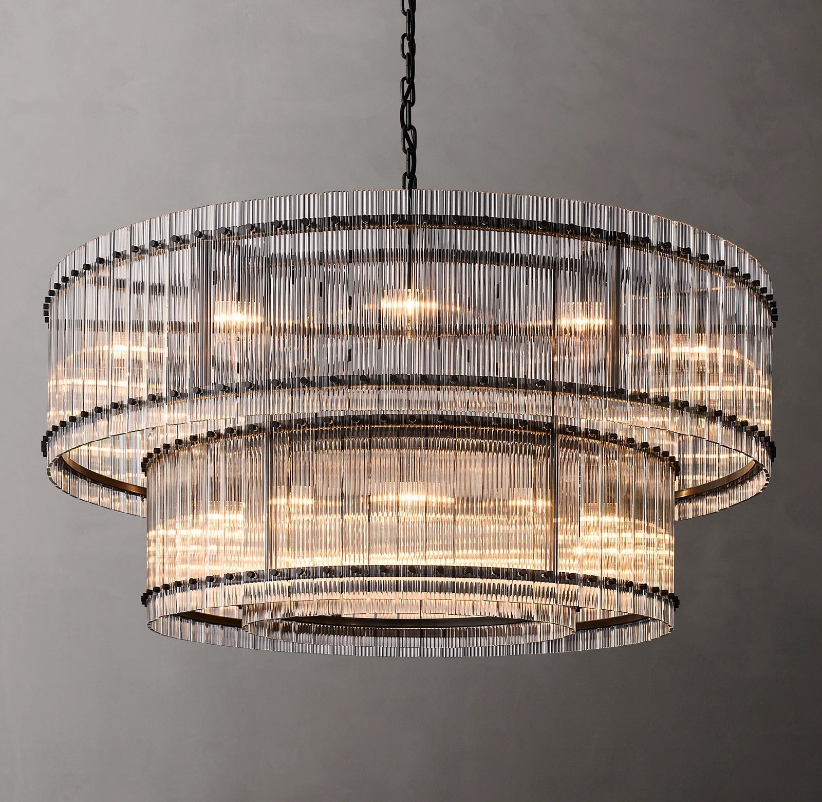 60 Inch Ribbed Glass Two-Tier Chandelier - San Marco
