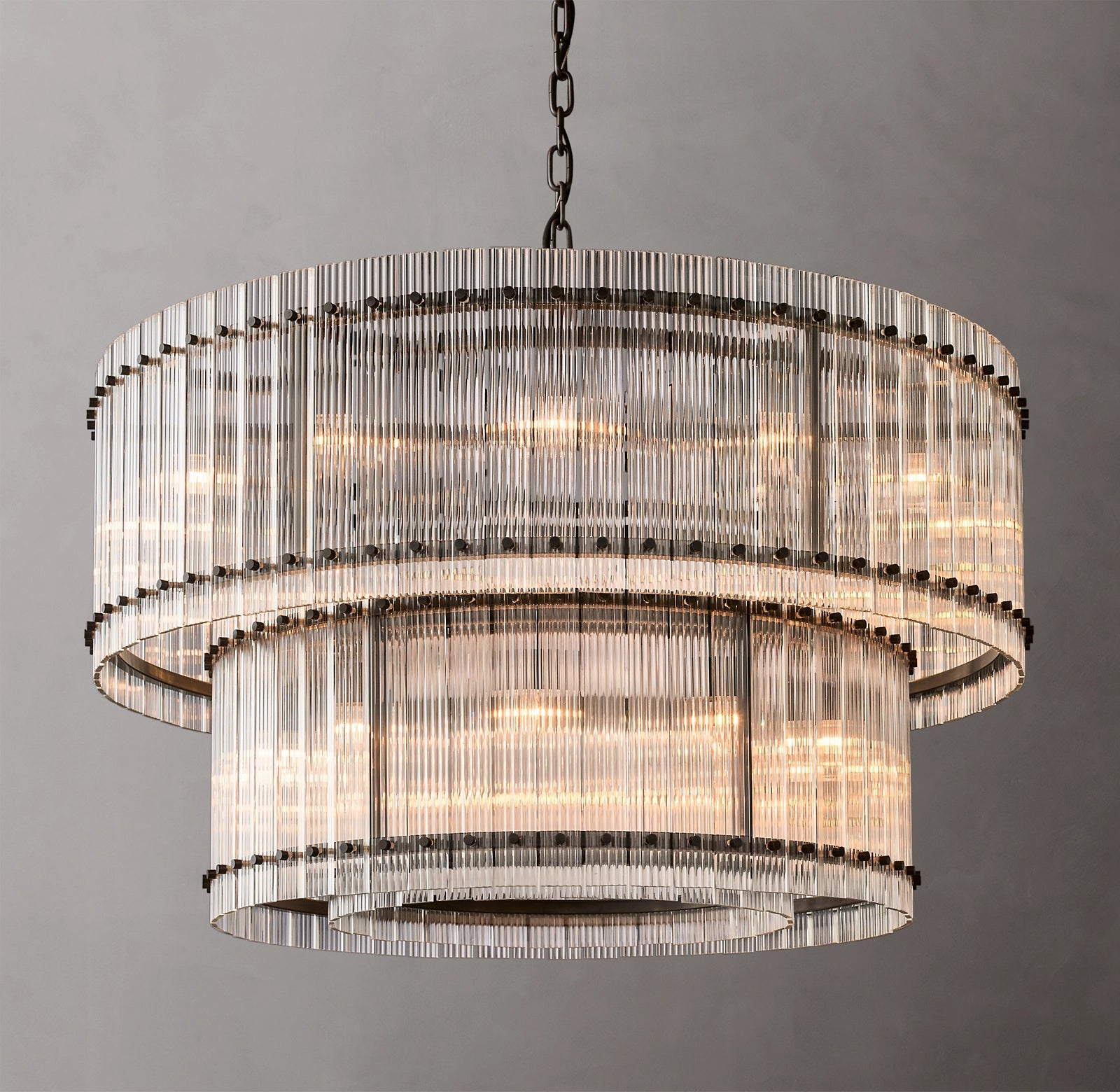 48 Inch Ribbed Glass Two-Tier Chandelier - San Marco