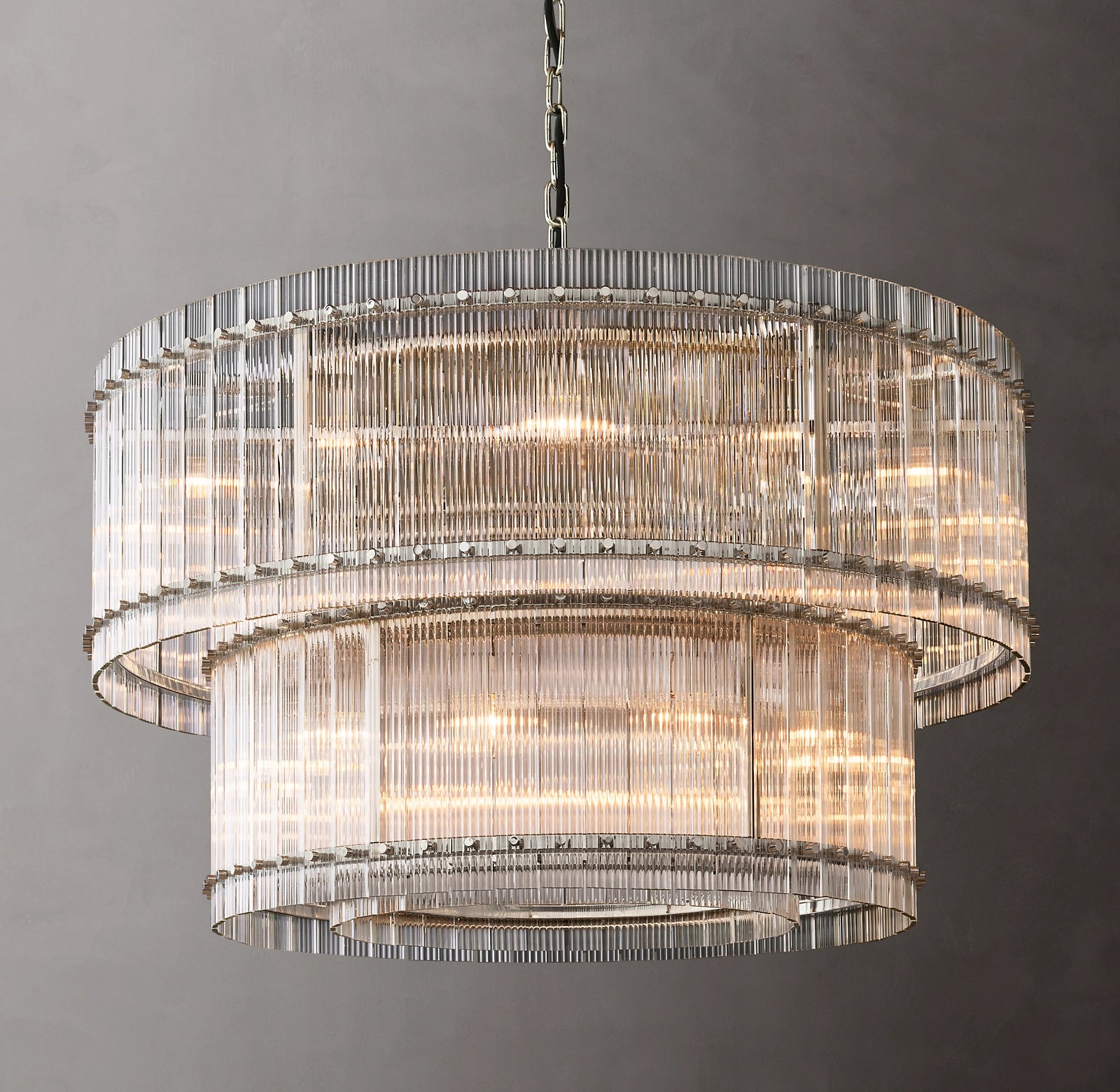 48 Inch Ribbed Glass Two-Tier Chandelier - San Marco