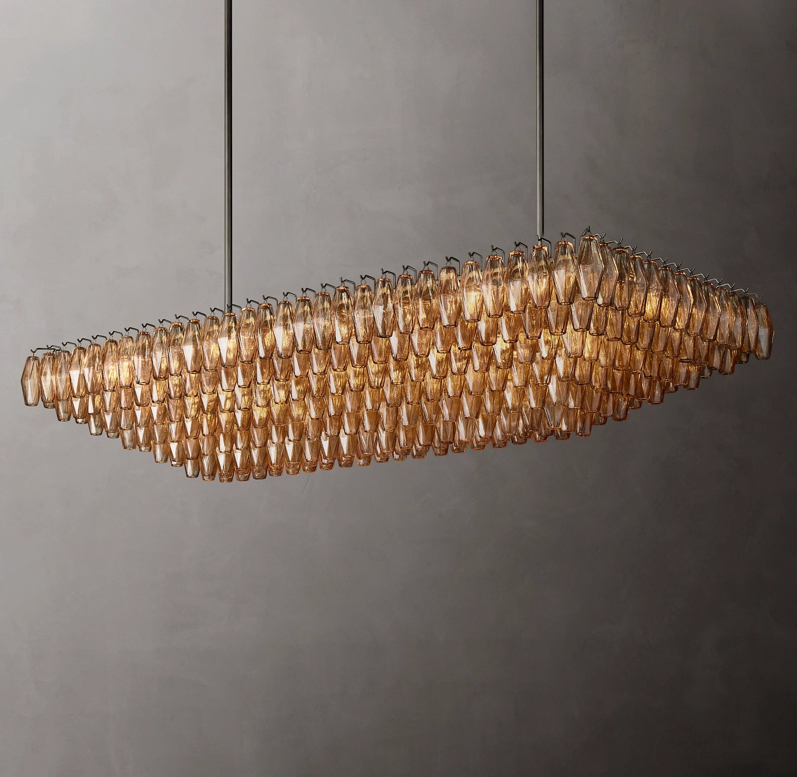 74 Inch Smoked Murano Glass Tiered Rectangular Chandelier - Chiara