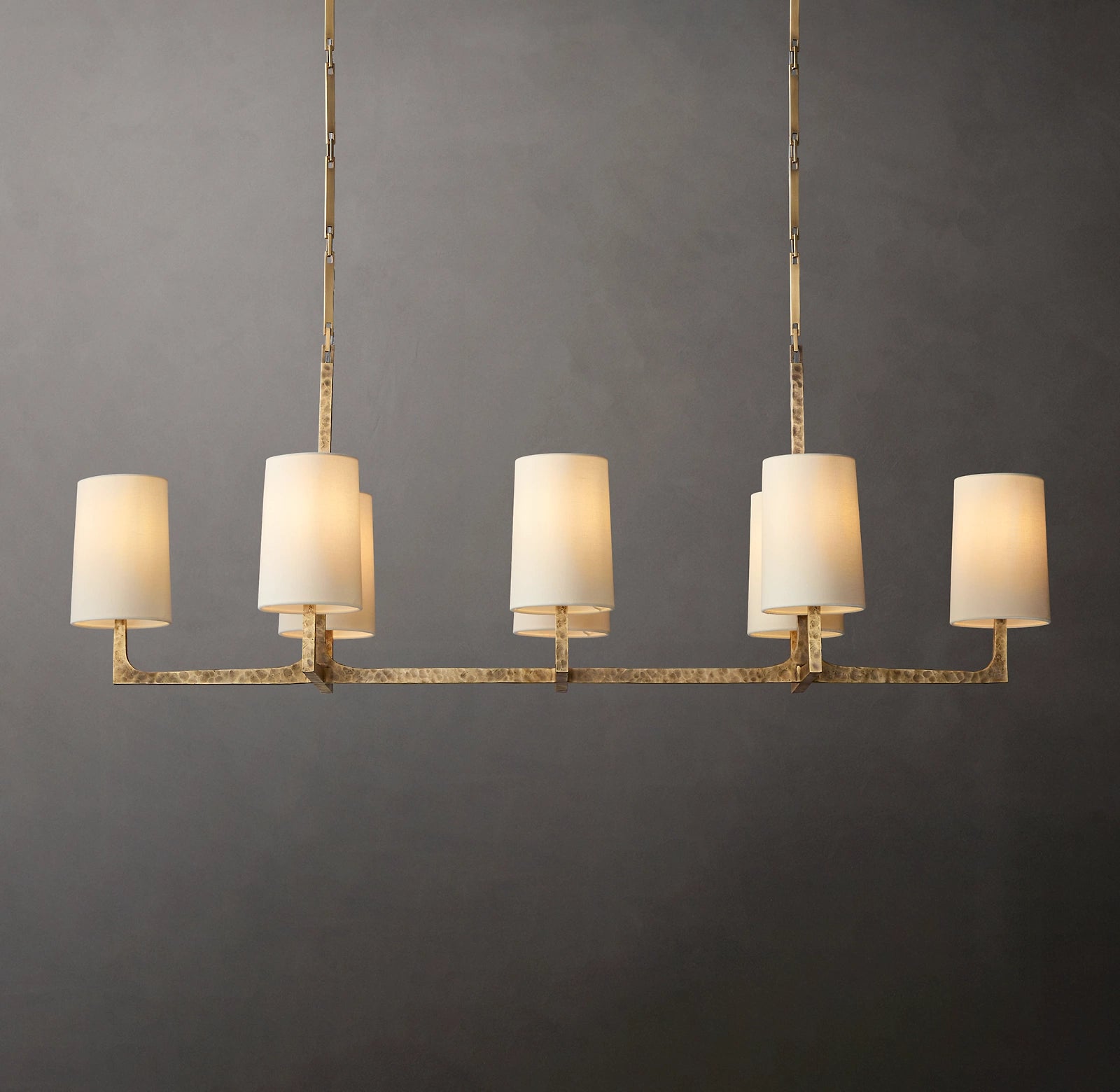 54 Inch Shaded Hammered Metal Linear Chandelier – Wright