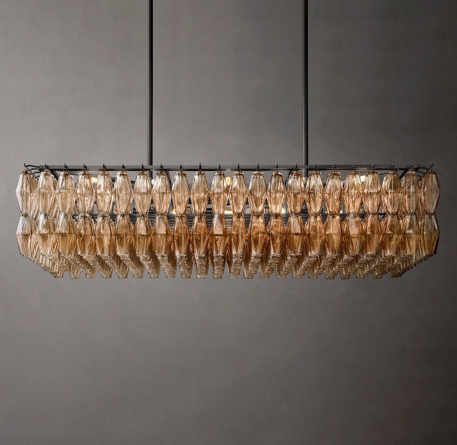 54 Inch Smoked Murano Glass Rectangular Chandelier - Chiara