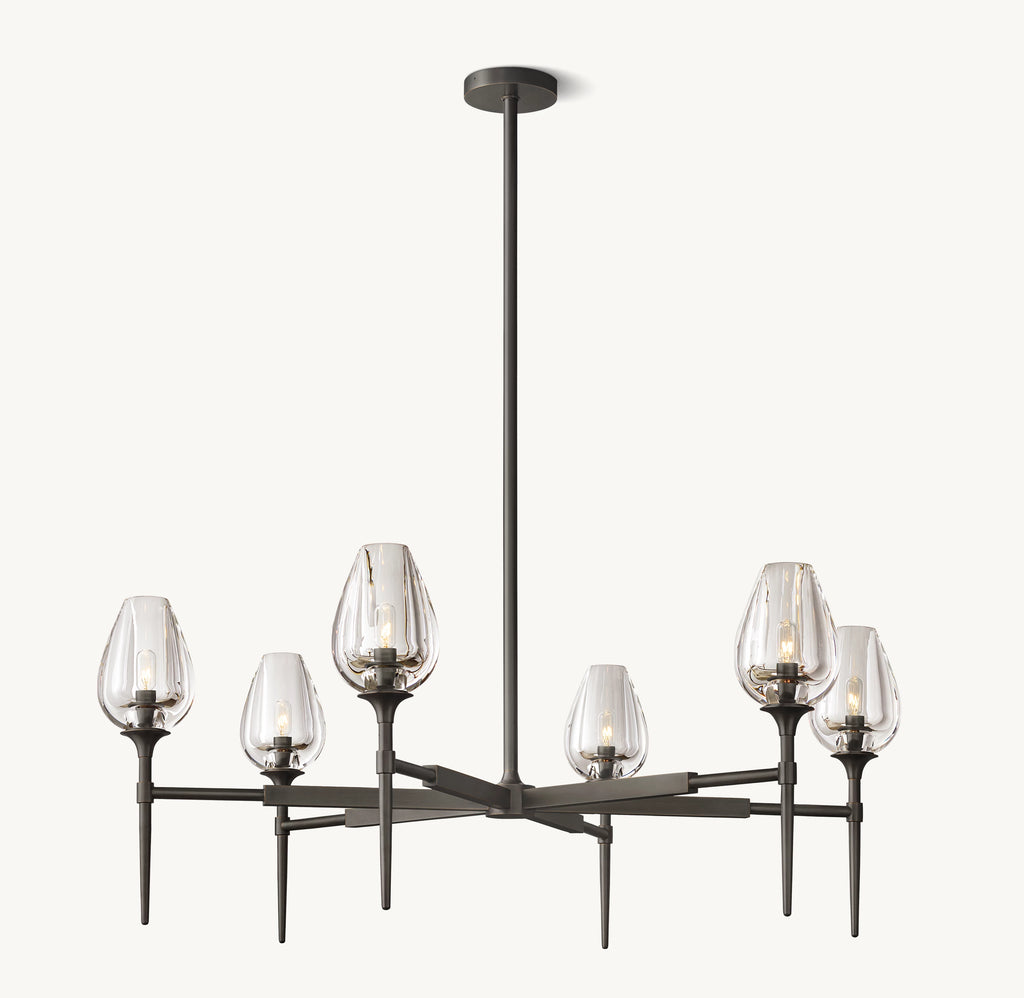 42 Inch Torchiere Crystal Arm Chandelier - Tulip