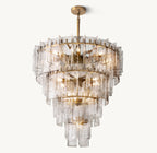 46 Inch Clear Hammered Glass Tiered Chandelier - Lattice