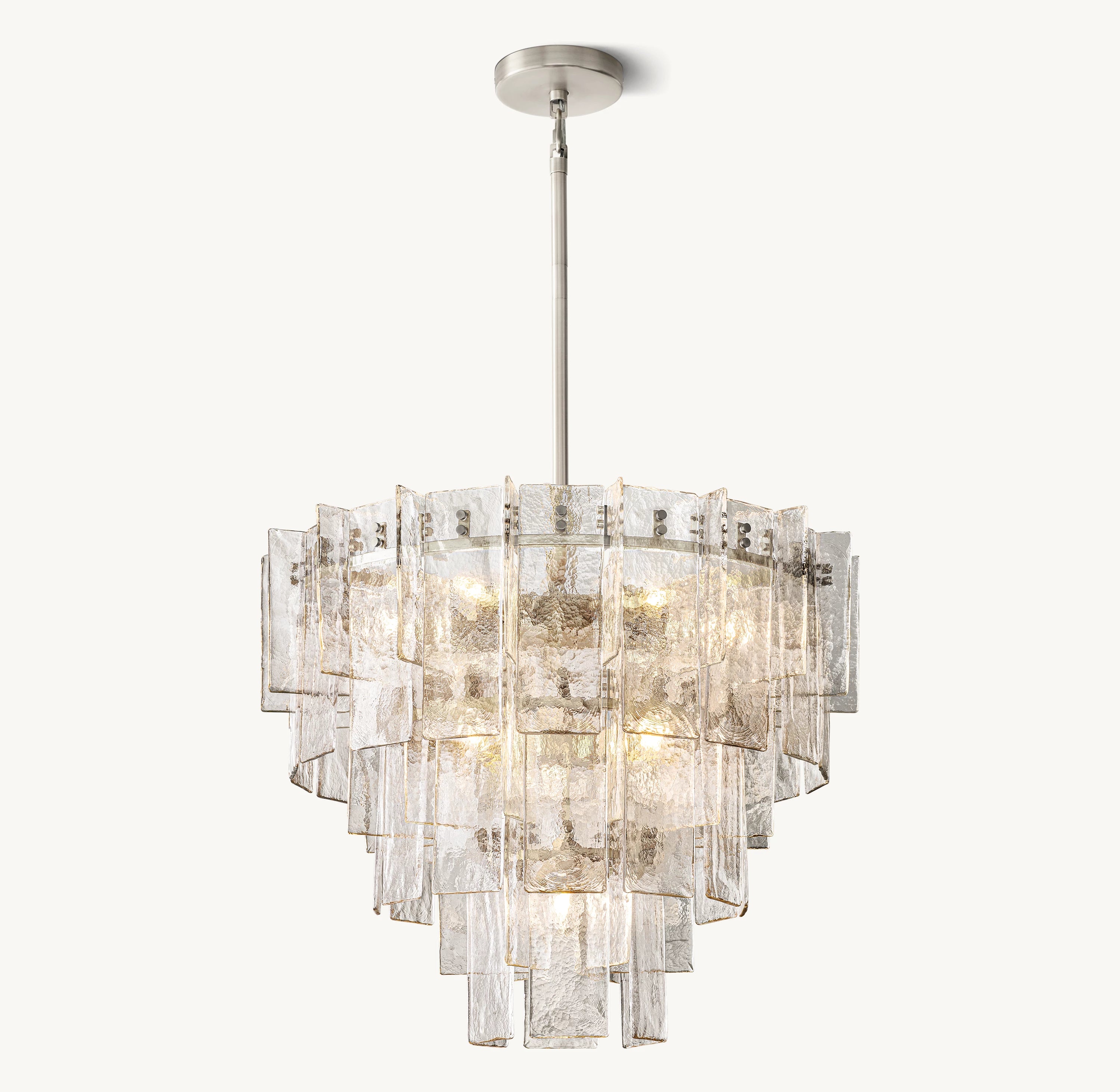 36 Inch Clear Hammered Glass Tiered Chandelier - Lattice