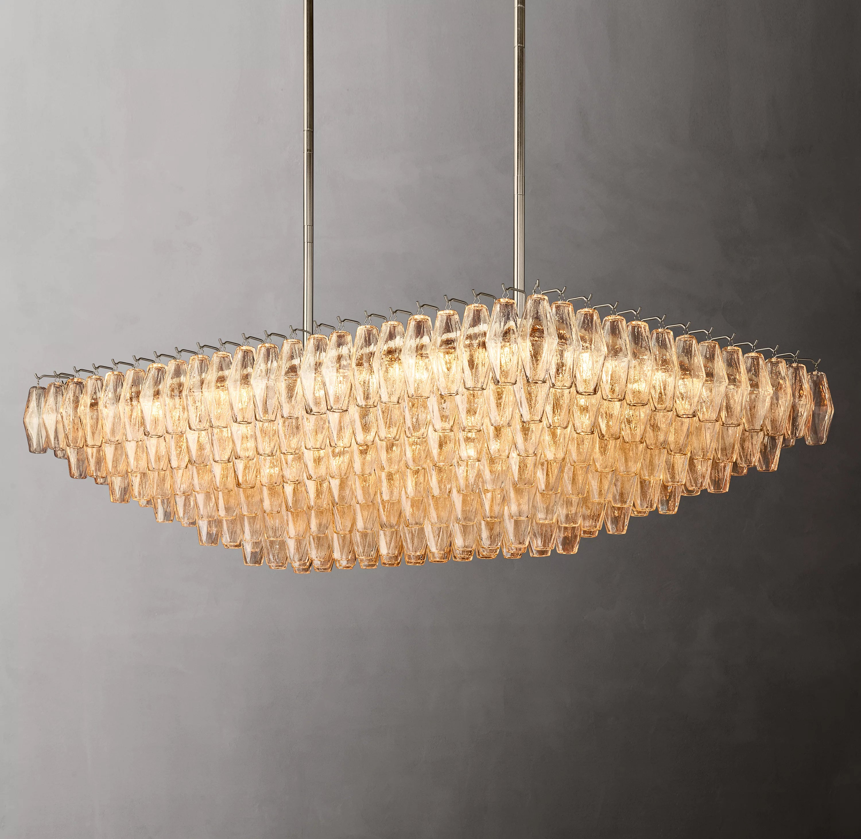 54 Inch Clear Murano Glass Tiered Rectangular Chandelier - Chiara