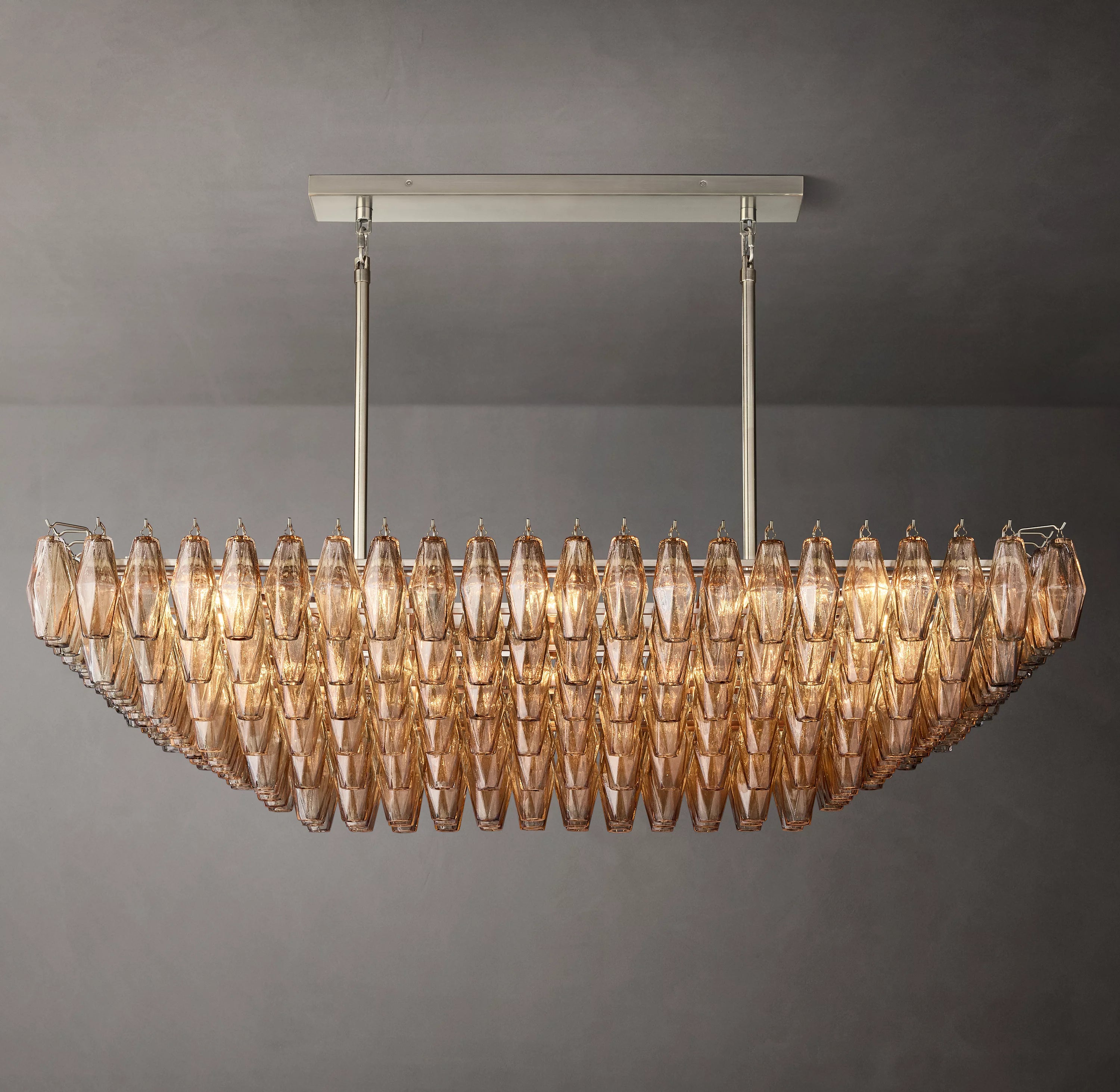 54 Inch Smoked Murano Glass Tiered Rectangular Chandelier - Chiara