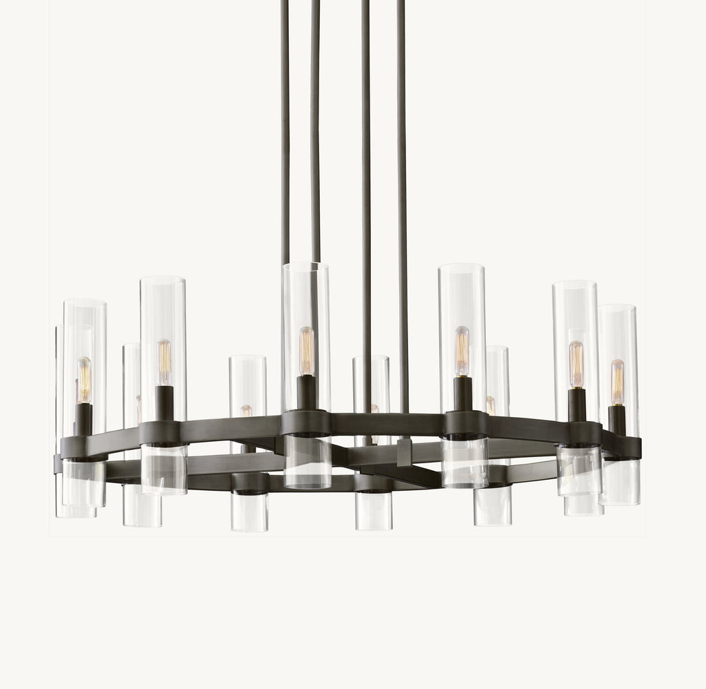 36 Inch Cylindrical Glass Candle Round Chandelier - Ravelle