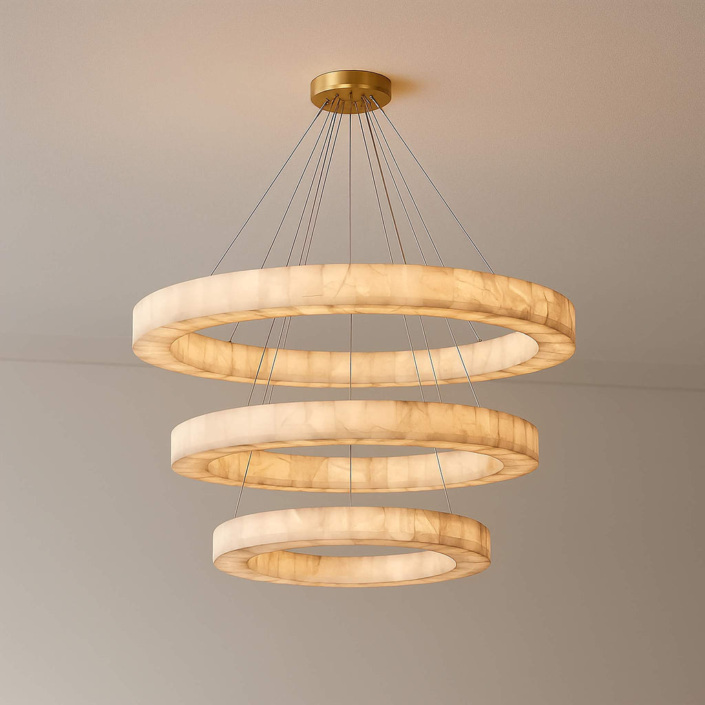 60 Inch Lueur Three-Tier Alabaster Chandelier - Rivage
