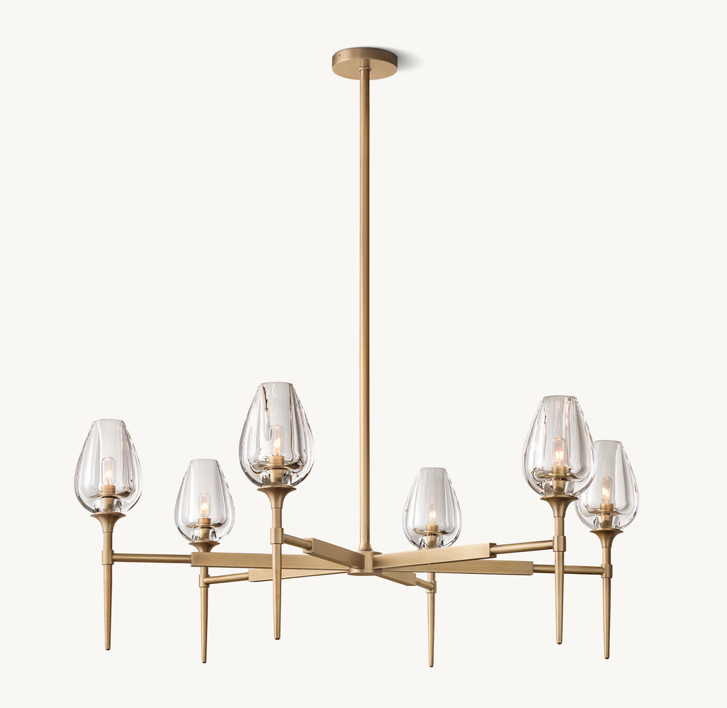42 Inch Torchiere Crystal Arm Chandelier - Tulip