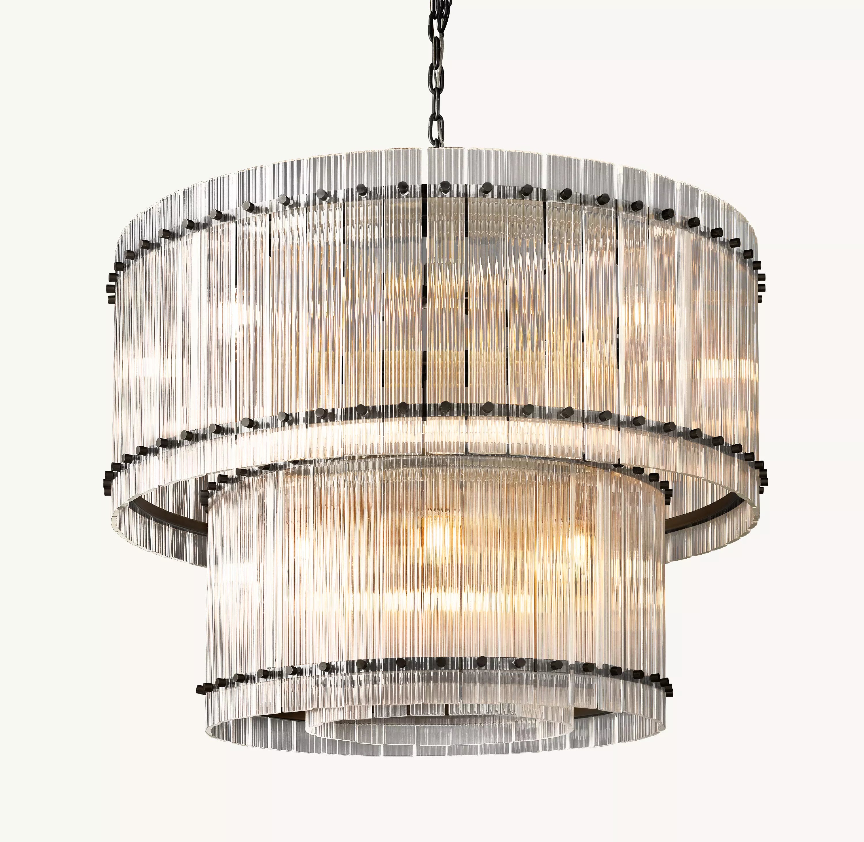 37 Inch Ribbed Glass Two-Tier Chandelier - San Marco
