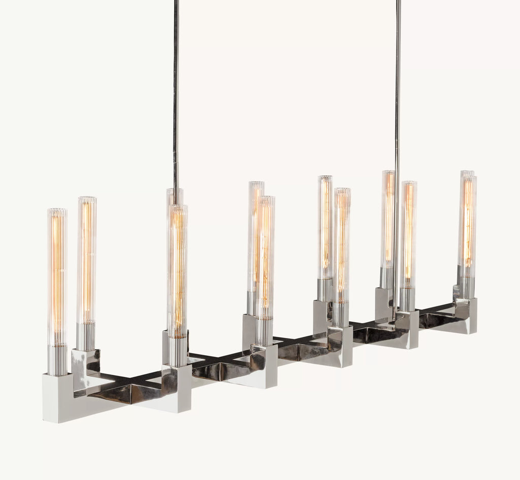 67 Inch Fluted-Glass Candlestick Linear Chandelier - Cannele