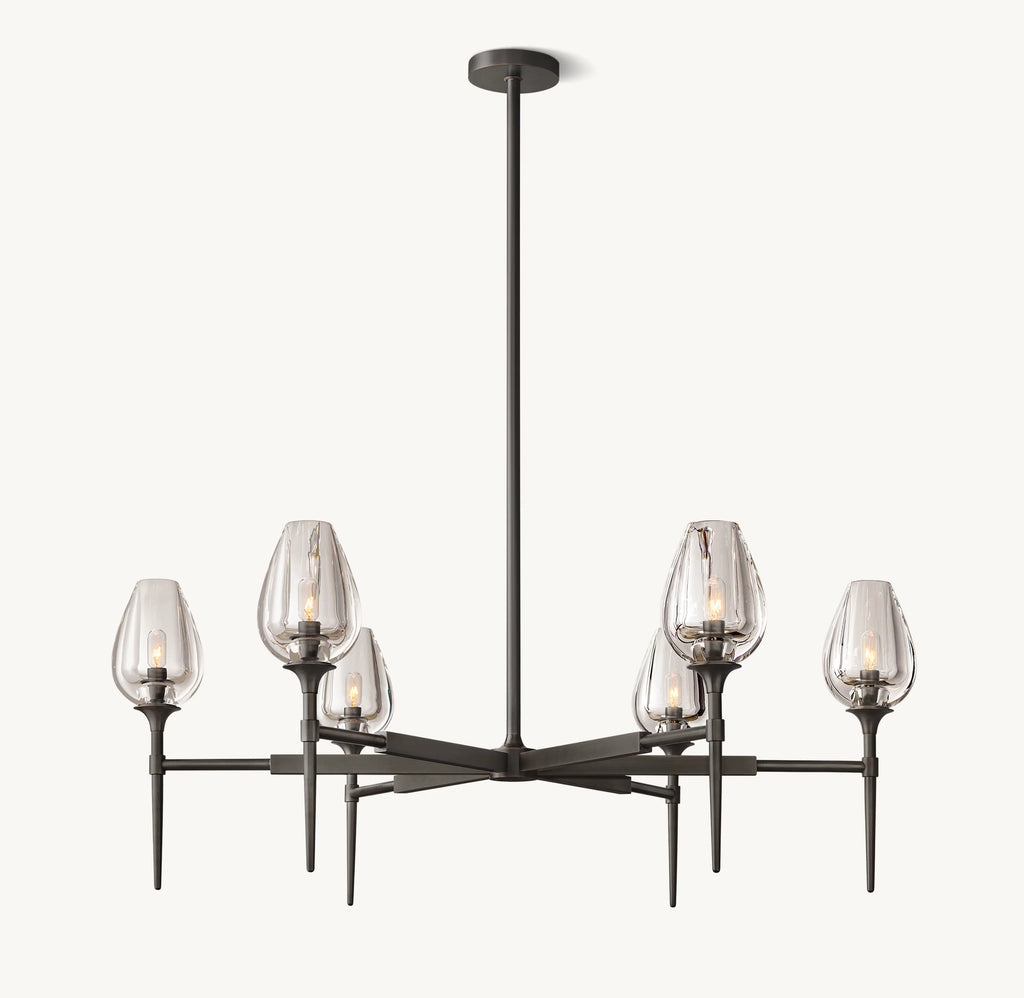 42 Inch Torchiere Crystal Arm Chandelier - Tulip