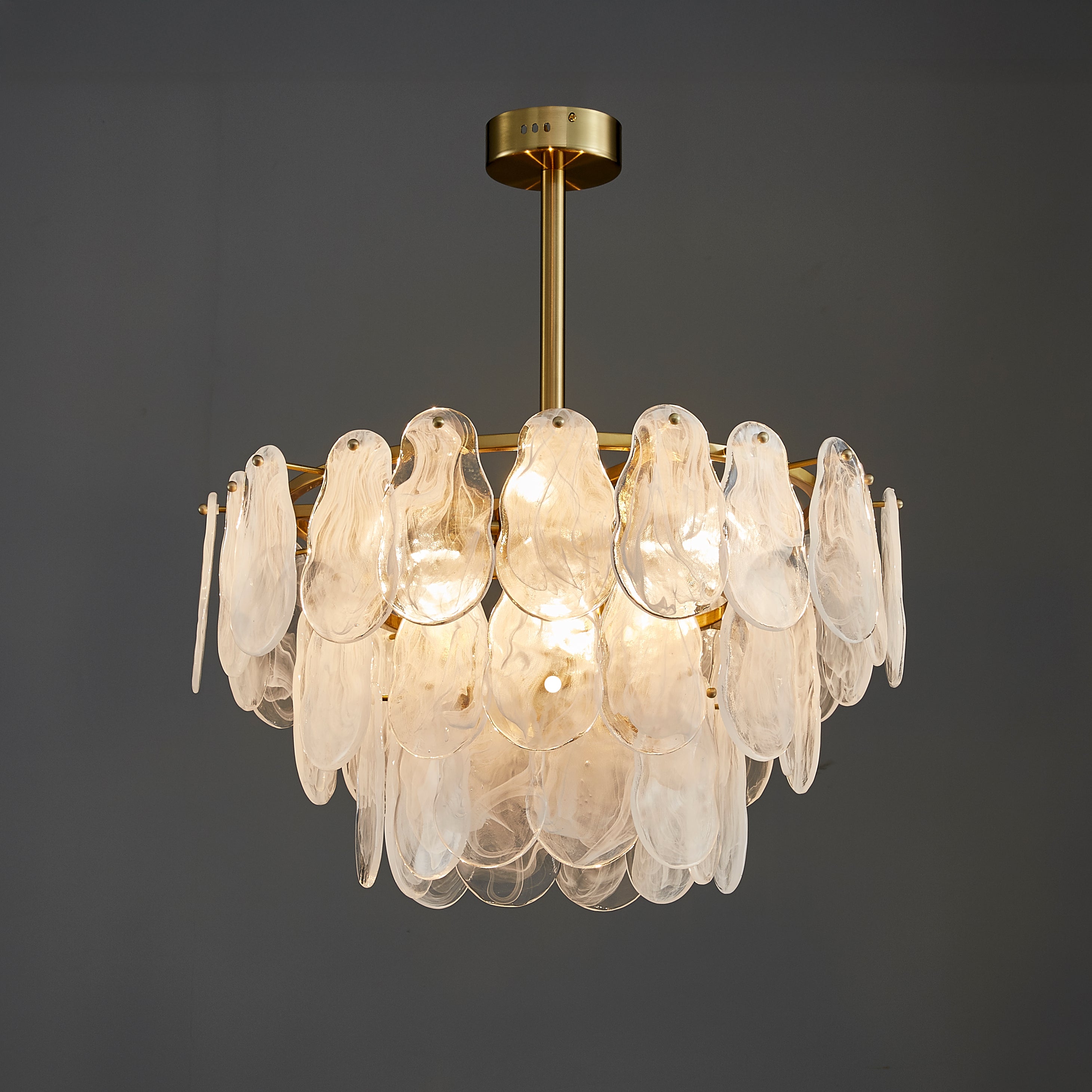 24 Inch Textured Glass Petal Chandelier – Luna