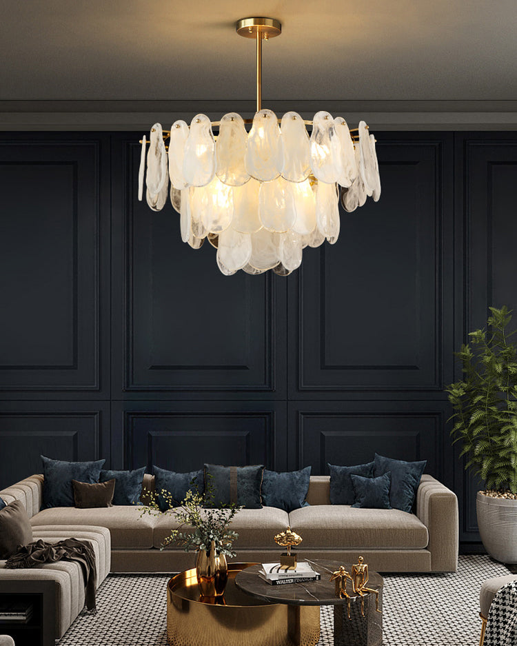 24 Inch Textured Glass Petal Chandelier – Luna