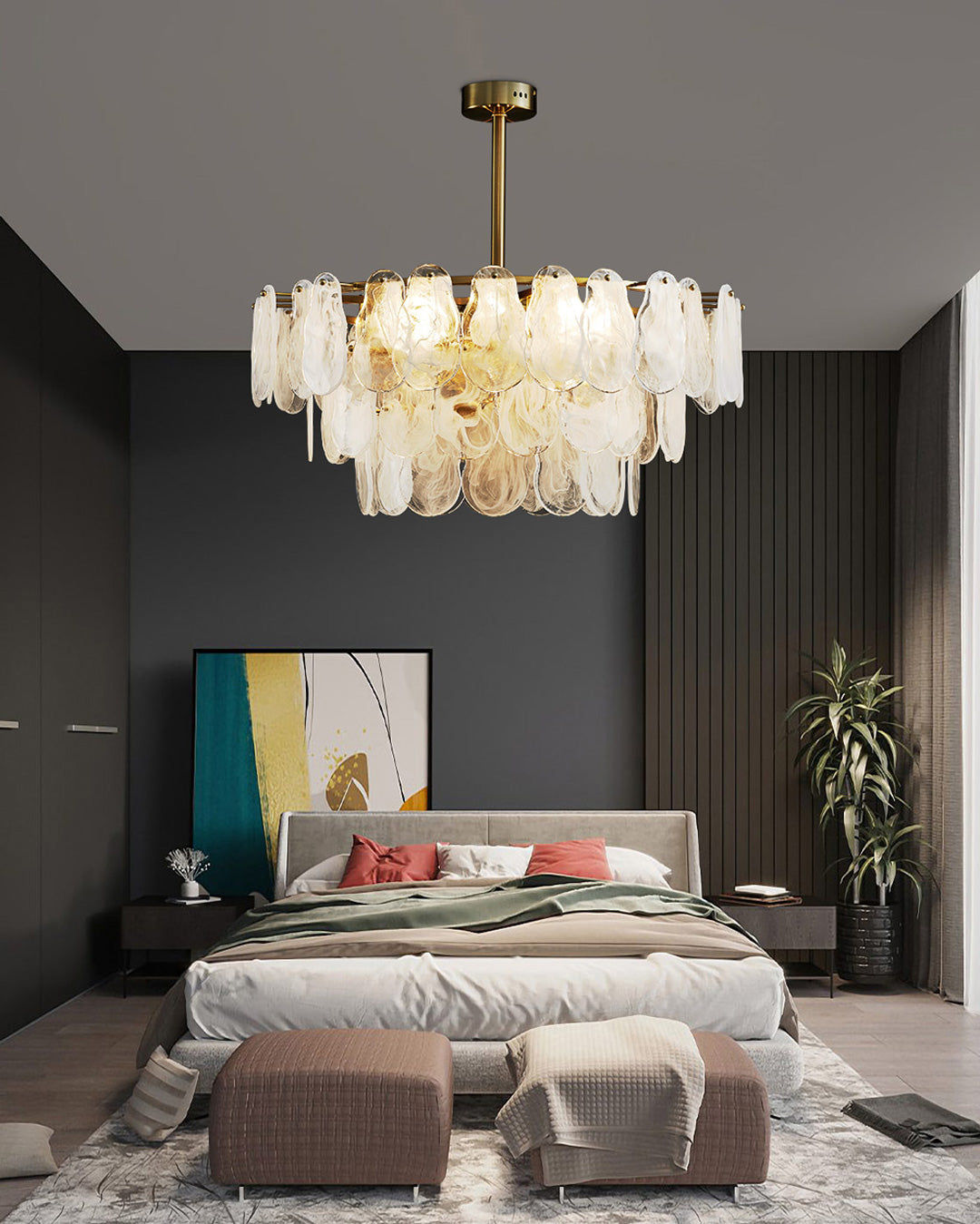 32 Inch Textured Glass Petal Chandelier – Luna