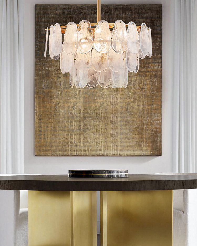 32 Inch Textured Glass Petal Chandelier – Luna