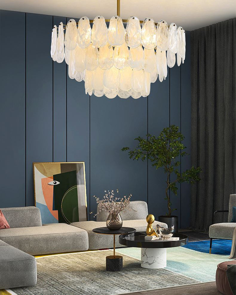 32 Inch Textured Glass Petal Chandelier – Luna
