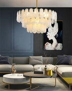 32 Inch Textured Glass Petal Chandelier – Luna