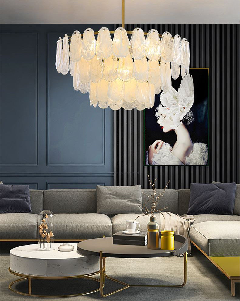 32 Inch Textured Glass Petal Chandelier – Luna