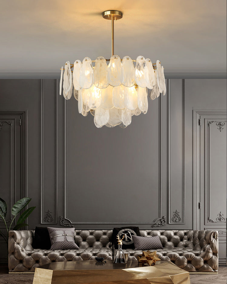 24 Inch Textured Glass Petal Chandelier – Luna