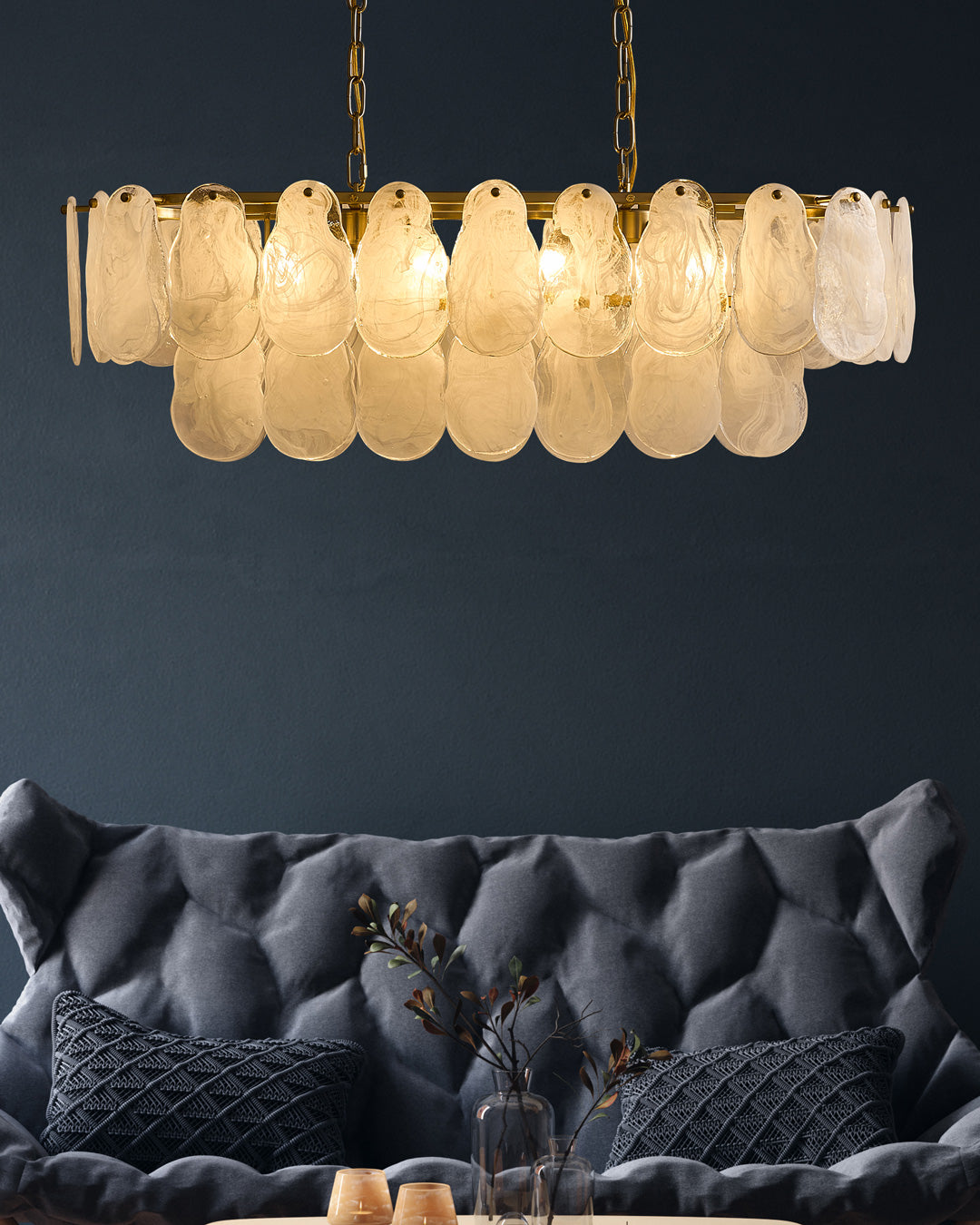 35 Inch Textured Glass Dining Room Chandelier - Luna