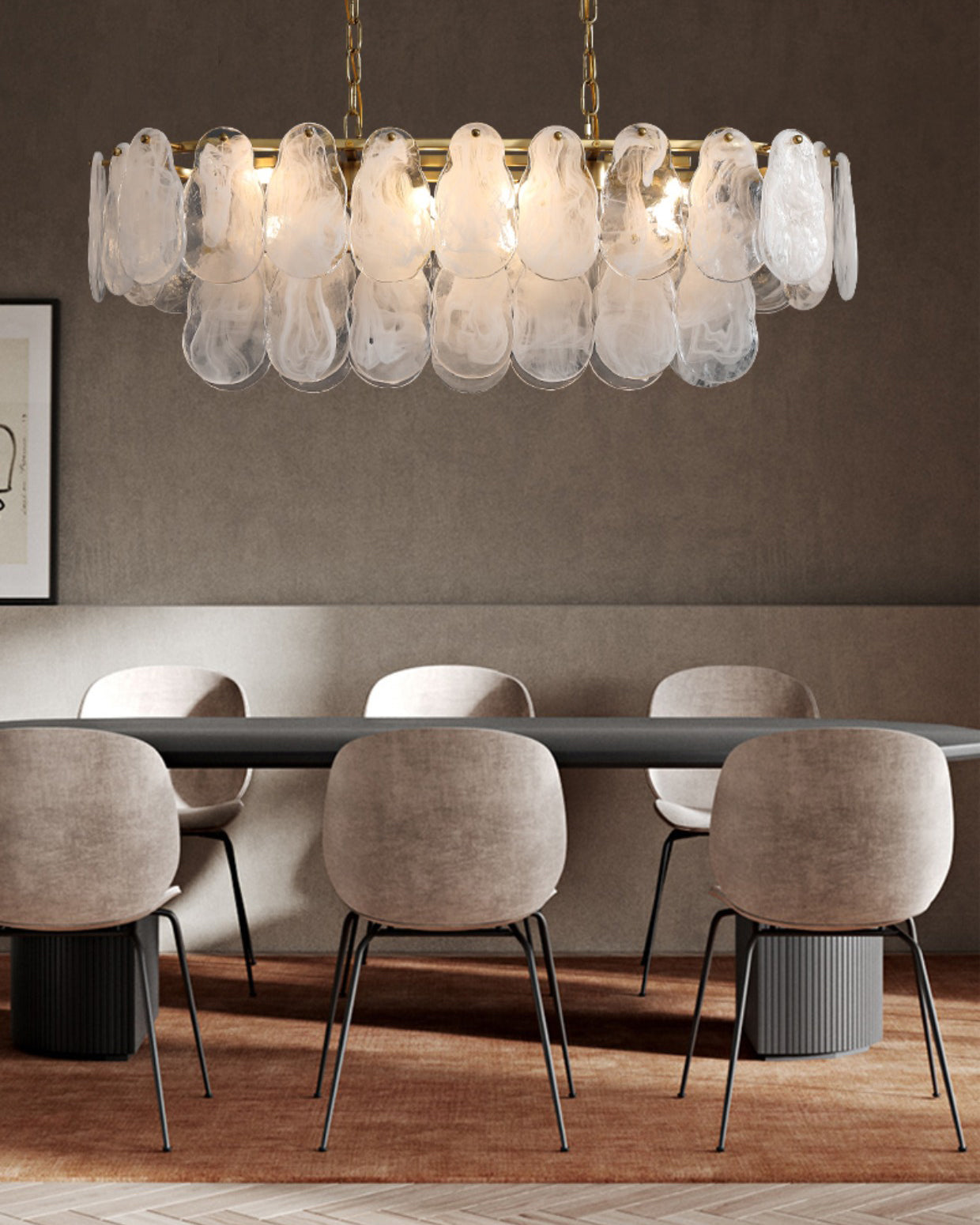 35 Inch Textured Glass Dining Room Chandelier - Luna