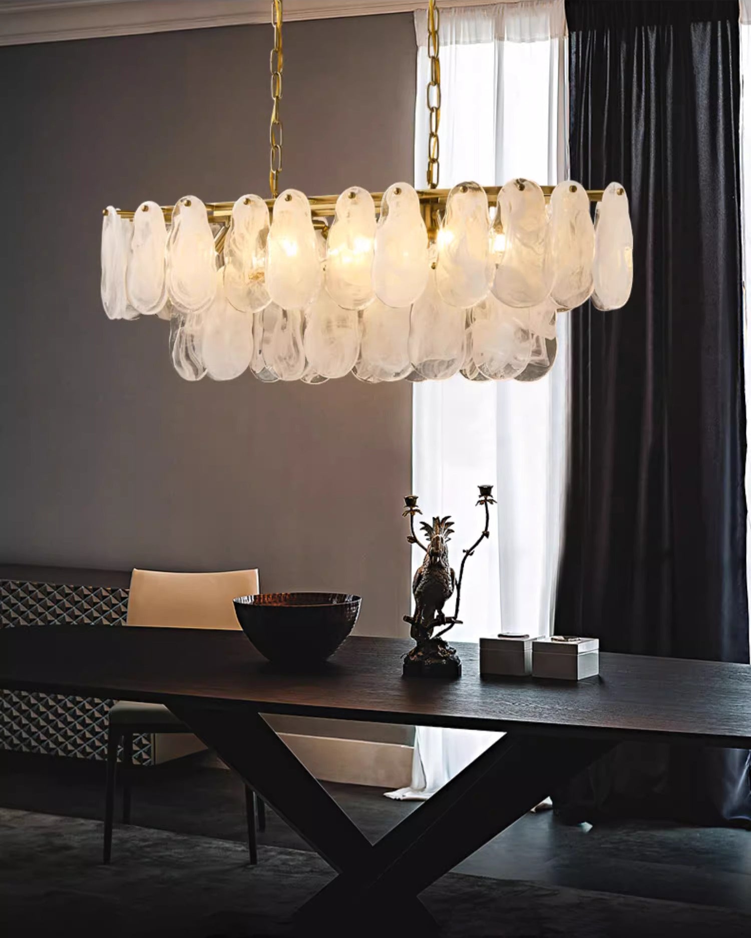 35 Inch Textured Glass Dining Room Chandelier - Luna