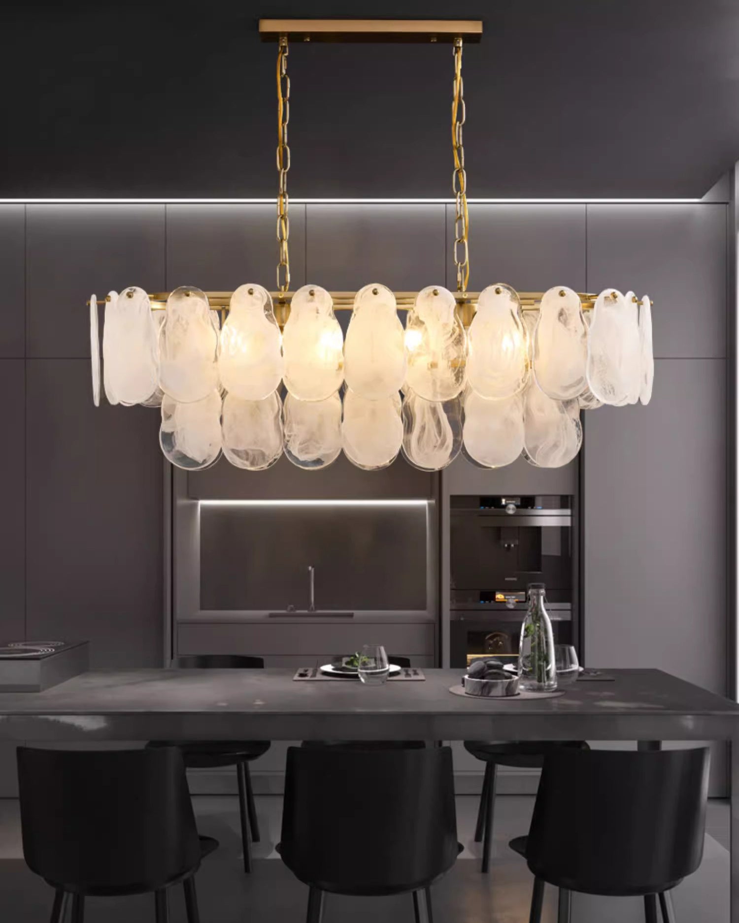 35 Inch Textured Glass Dining Room Chandelier - Luna