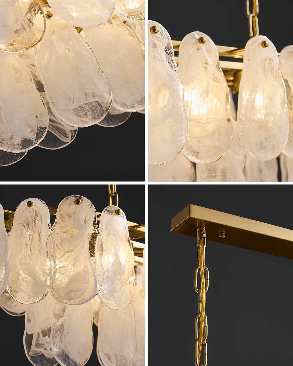 35 Inch Textured Glass Dining Room Chandelier - Luna