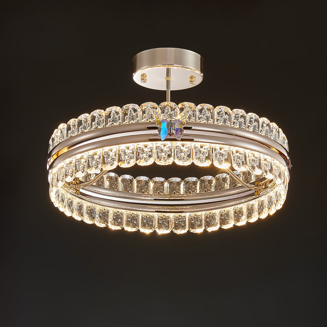 24 Inch Crystal Butterfly Flush Chandelier - Aurum
