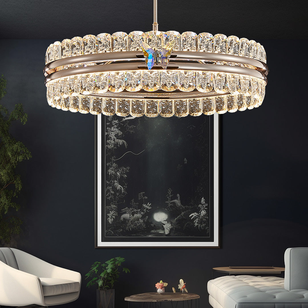 24 Inch Crystal Butterfly Flush Chandelier - Aurum