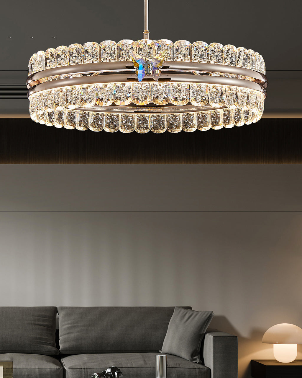 24 Inch Crystal Butterfly Flush Chandelier - Aurum