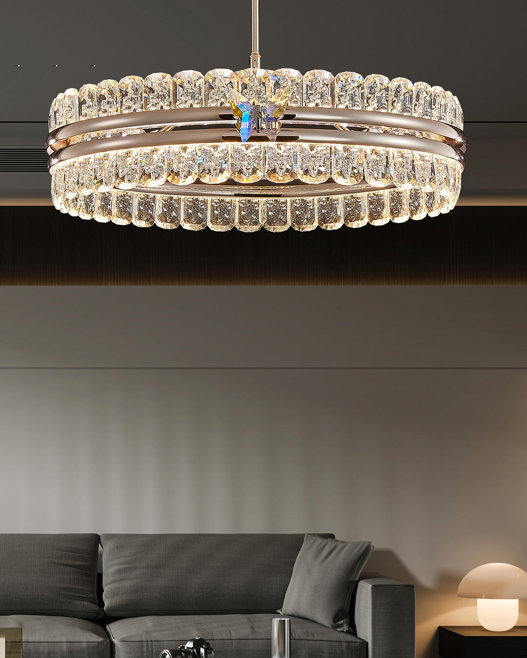 24 Inch Crystal Butterfly Flush Chandelier - Aurum