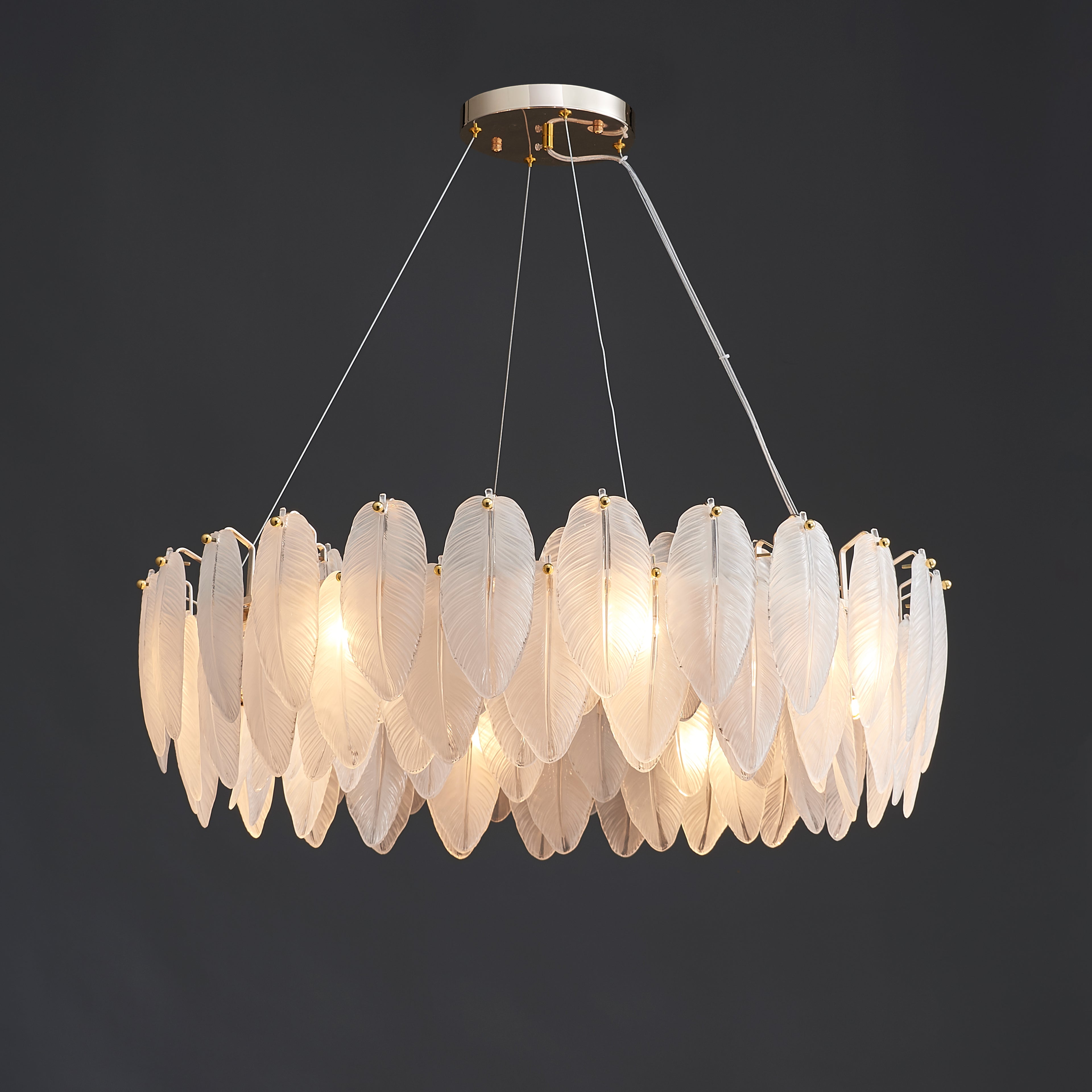 32 Inch Frosted Leaf Glass Chandelier - Alba