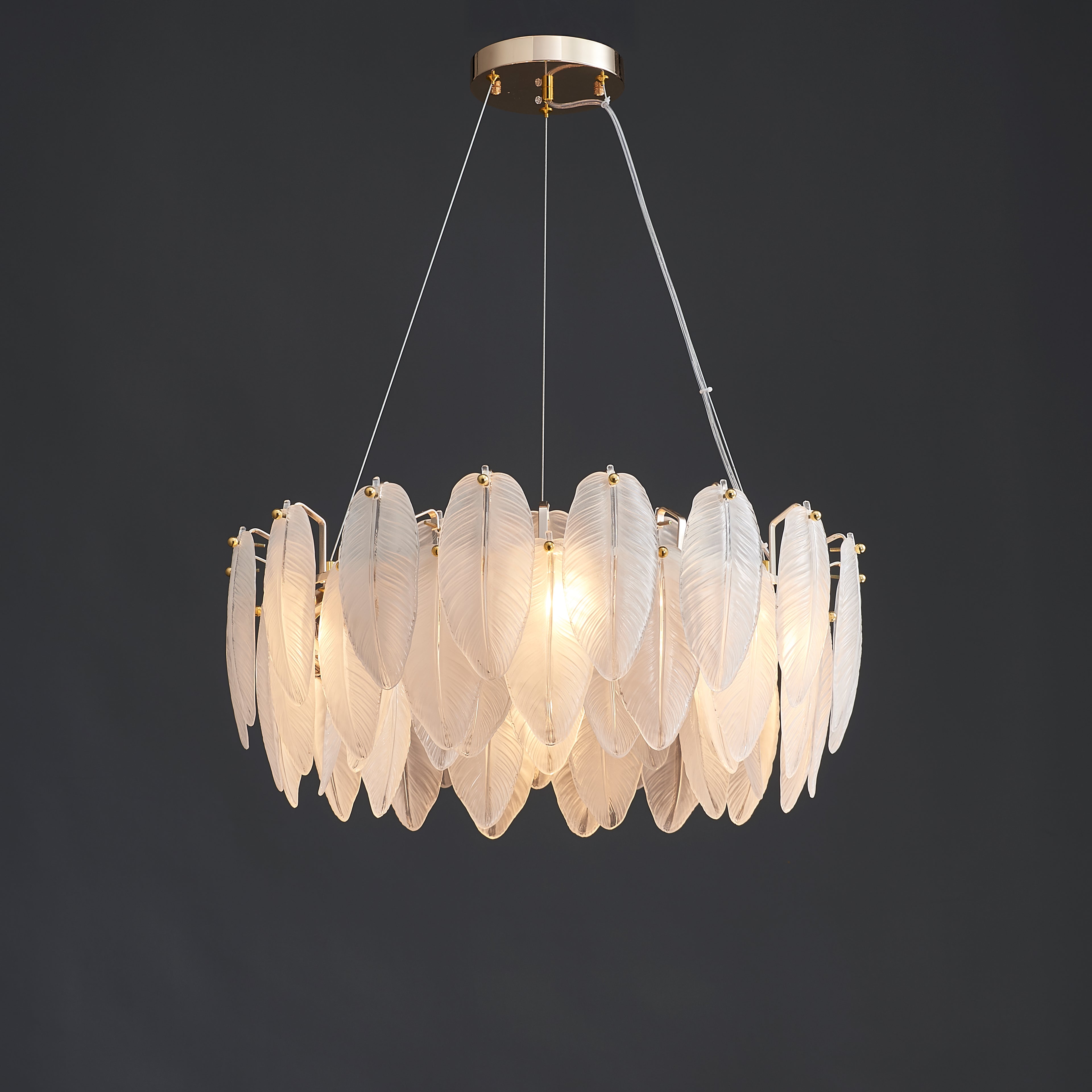 24 Inch Frosted Leaf Glass Chandelier - Alba