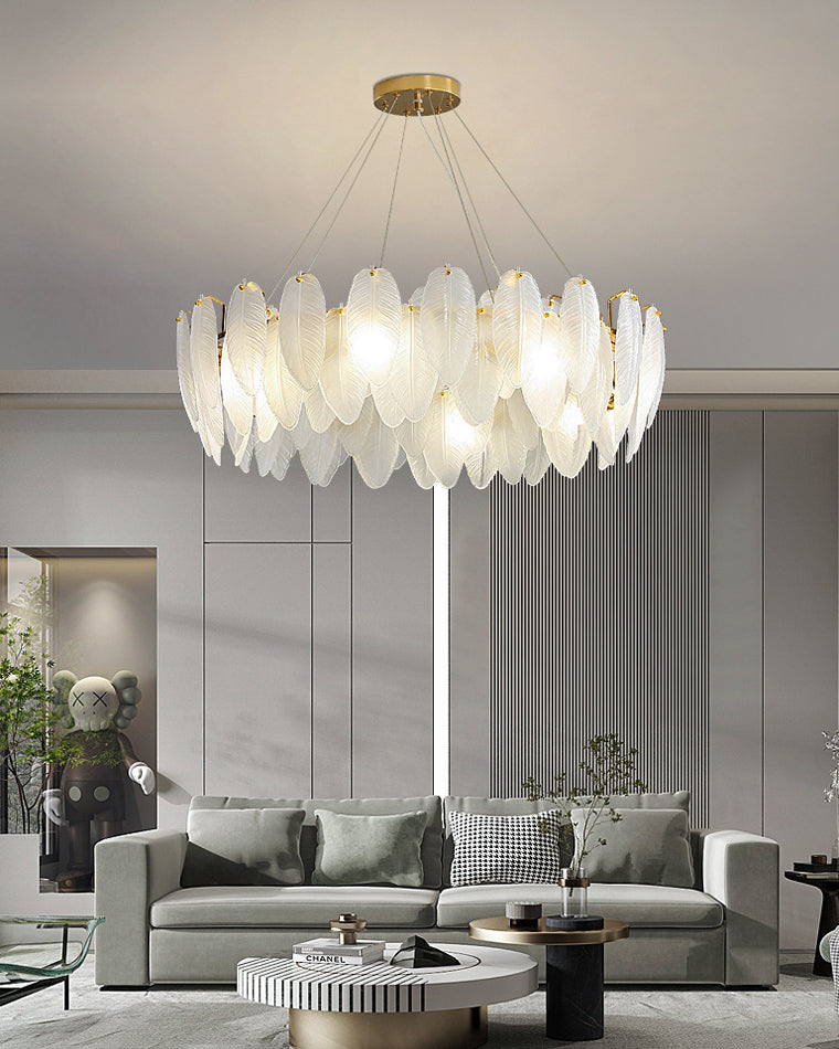 24 Inch Frosted Leaf Glass Chandelier - Alba