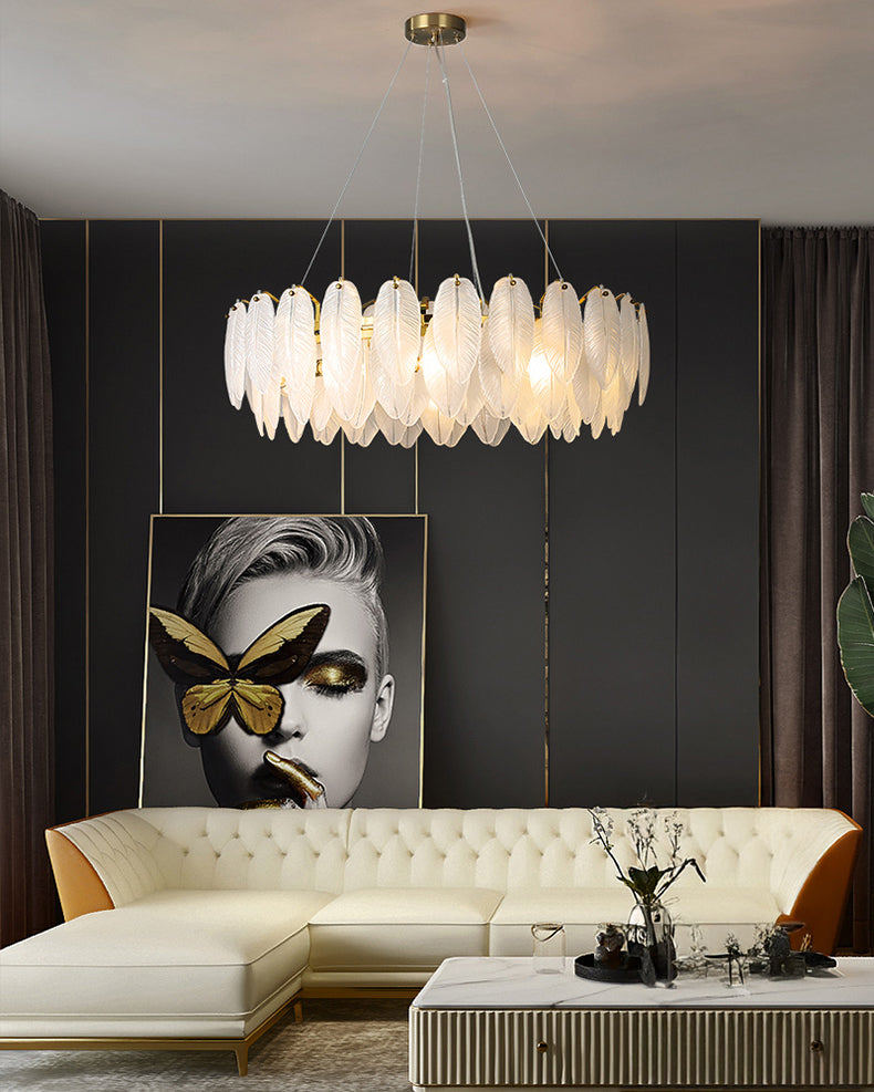 32 Inch Frosted Leaf Glass Chandelier - Alba
