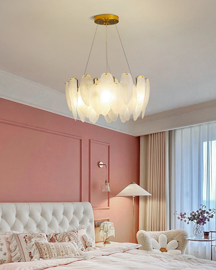 20 Inch Frosted Leaf Glass Chandelier - Alba
