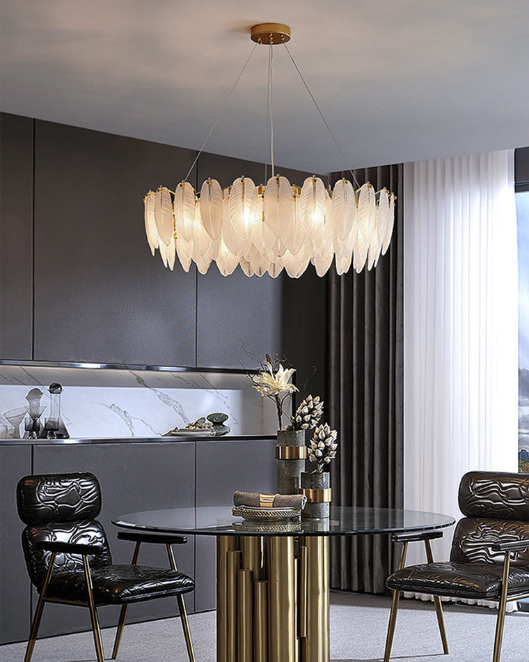 39 Inch Frosted Leaf Glass Chandelier - Alba