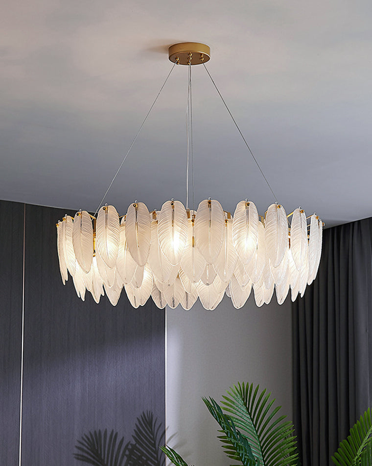 39 Inch Frosted Leaf Glass Chandelier - Alba