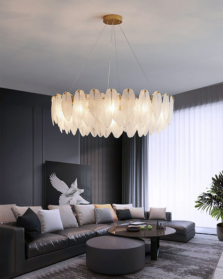39 Inch Frosted Leaf Glass Chandelier - Alba
