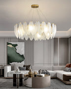 24 Inch Frosted Leaf Glass Chandelier - Alba