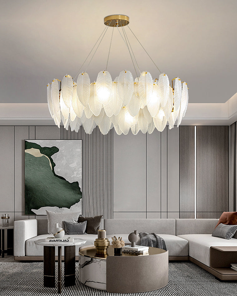 32 Inch Frosted Leaf Glass Chandelier - Alba
