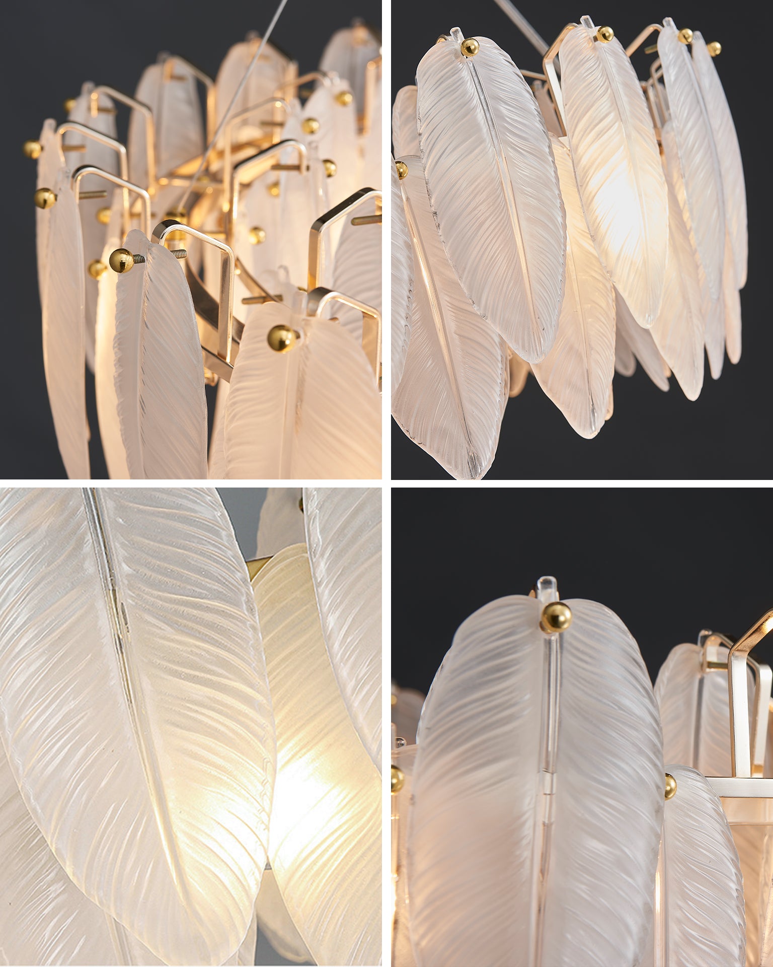 24 Inch Frosted Leaf Glass Chandelier - Alba