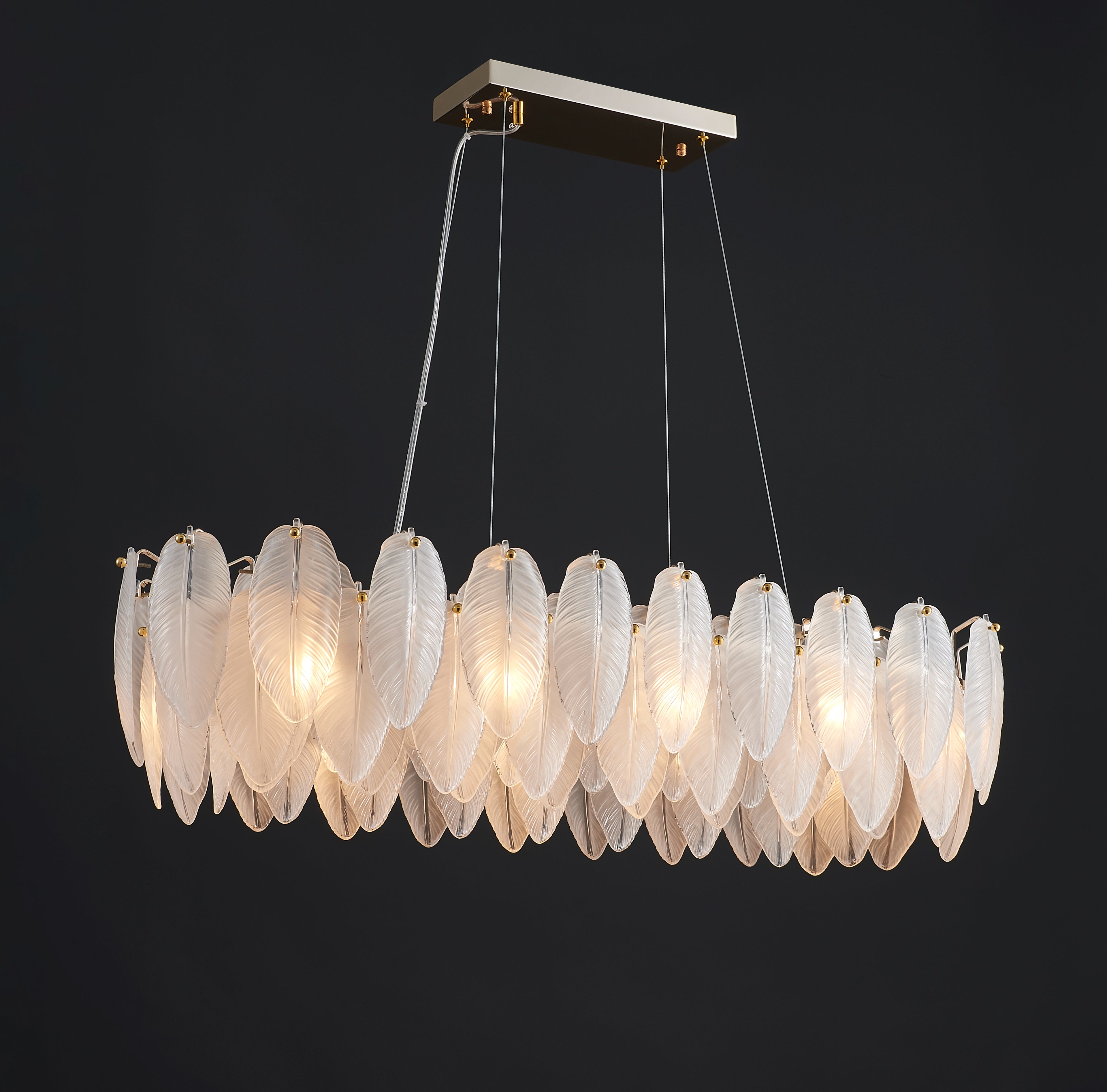32 Inch Frosted Leaf Glass Linear Chandelier - Alba