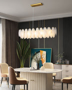 39 Inch Frosted Leaf Glass Linear Chandelier - Alba