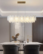 39 Inch Frosted Leaf Glass Linear Chandelier - Alba