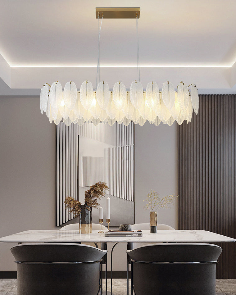 39 Inch Frosted Leaf Glass Linear Chandelier - Alba